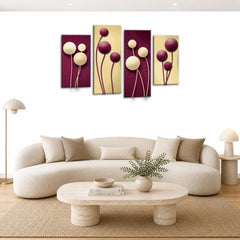 LR Floral Rose Wall Art Picture – Purple & Cream Framed 4 Panel Split Canvas Print | Ready to Hang | Modern Wall Art for Living Room, Bedroom & Office