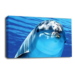 LR Swimming Blue Dolphin Wall Art Picture Ocean Animal Framed Panel Print Ready to Hang