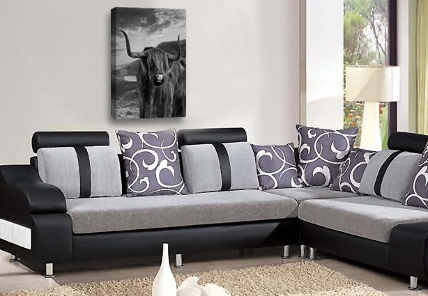 LR Highland Cow Stag Canvas Wall Art Picture Scottish Animal Framed Print Ready to Hang