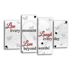 LR Live Laugh Wall Art Picture – Red & White Love Quote Framed 4 Panel Split Canvas Print | Ready to Hang | Modern Wall Art for Living Room, Bedroom & Office