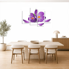 LR Floral Rose Wall Art Picture – Purple & White Framed 4 Panel Split Canvas Print | Ready to Hang | Modern Wall Art for Living Room, Bedroom & Office