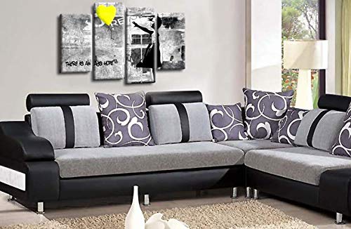 LR Banksy Canvas Wall Art Picture Yellow Grey Balloon Girl Heart Framed Graffiti Split Panel Print