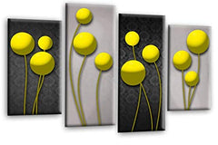 LR Yellow Floral Rose Wall Art Picture Grey Abstract Flower Love Framed Split Panel Print Ready to Hang