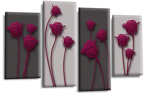 LR Purple Floral Rose Wall Art Picture Grey Abstract Flower Love Framed Split Panel Print Ready to Hang