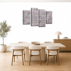 LR Family Love Quote Wall Art Picture – Grey & Pink Framed 4 Panel Split Canvas Print | Ready to Hang | Modern Wall Art for Living Room, Bedroom & Office