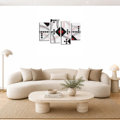 LR Red Abstract Wall Art Picture – Black & White Modern Framed 4 Panel Split Canvas Print | Ready to Hang | Modern Wall Art for Living Room, Bedroom & Office
