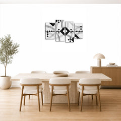 LR Large Abstract Wall Art Picture – Black & White Modern Framed 4 Panel Split Canvas Print | Ready to Hang | Modern Wall Art for Living Room, Bedroom & Office