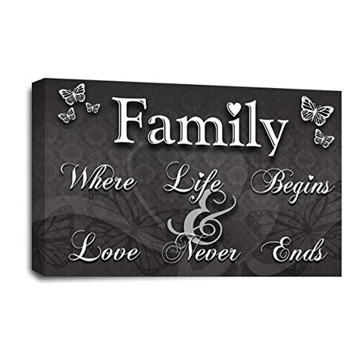 LR Family Love Quote Wall Art Picture – Grey & White Framed Canvas Print | Ready to Hang | Modern Wall Art for Living Room, Bedroom & Office