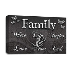 LR Family Love Quote Wall Art Picture – Grey & White Framed Canvas Print | Ready to Hang | Modern Wall Art for Living Room, Bedroom & Office