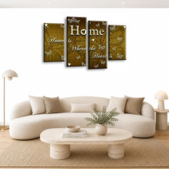 LR Love Quote Home Wall Art Picture – Cream & Brown Framed 4 Panel Split Canvas Print | Ready to Hang | Modern Wall Art for Living Room, Bedroom & Office