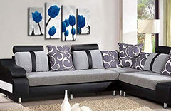 LR Floral Rose Tulip Wall Art Picture Flower Grey Blue Framed Split Print Ready to Hang