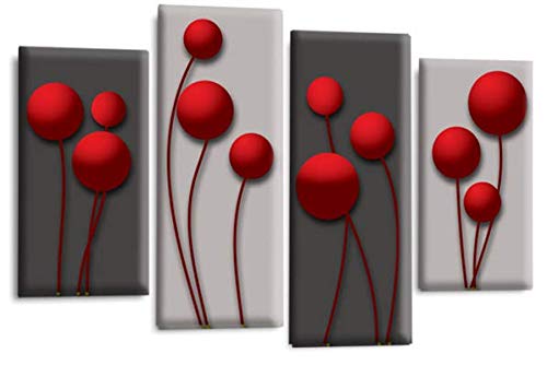 LR Red Floral Rose Wall Art Picture Grey Abstract Flower Love Framed Split Panel Print Ready to Hang