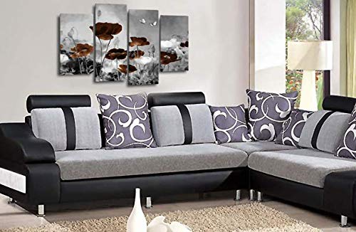 LR Floral Wall Art Chinese Poppy Picture Rose Flower Grey Brown Framed Canvas Split Panel Print