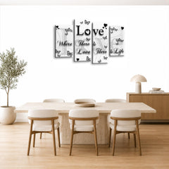 LR Love Quote Wall Art Picture – Grey, Black & White Framed 4 Panel Split Canvas Print | Ready to Hang | Modern Wall Art for Living Room, Bedroom & Office