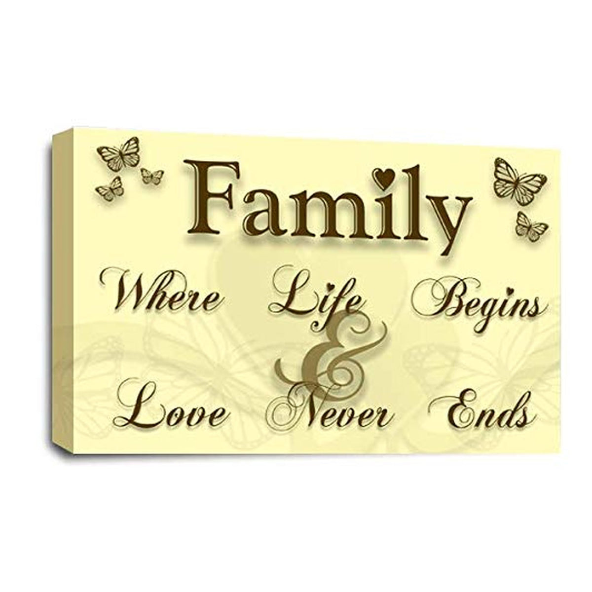 LR Family Love Quote Wall Art Picture – Gold & Cream Framed Canvas Print | Ready to Hang | Modern Wall Art for Living Room, Bedroom & Office