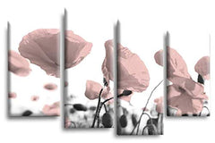 LR Floral Rose Wall Art Canvas Picture Poppy Pink White Flower Framed Split Print Ready to Hang
