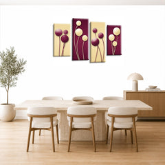 LR Floral Rose Wall Art Picture – Purple & Cream Framed 4 Panel Split Canvas Print | Ready to Hang | Modern Wall Art for Living Room, Bedroom & Office