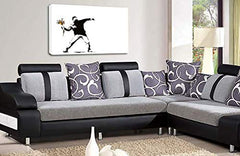 LR Banksy Flower Thrower Art Print Grey White Graffiti Framed Canvas Wall Picture Ready to Hang