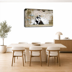 LR Banksy Maid Sweeping Wall Art Picture – Graffiti Art Framed Canvas Print | Ready to Hang | Modern Wall Art for Living Room, Bedroom & Office
