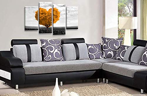 LR Floral Love Heart Wall Art Picture Abstract Tree Orange Grey Flower Framed Split Print Ready to Hang