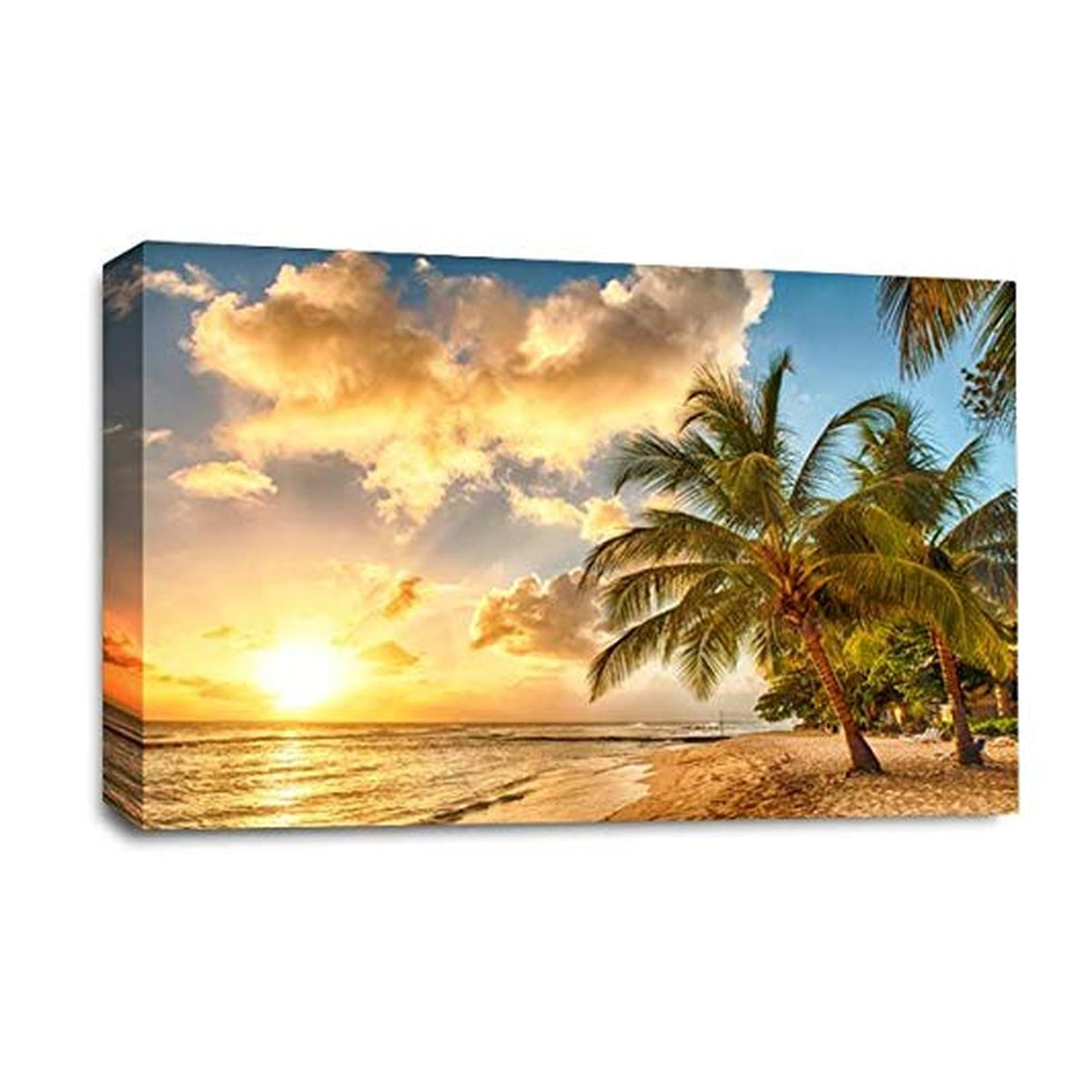 LR Sunset Beach Tropical Wall Art Picture – Seascape Framed Canvas Print | Ready to Hang | Modern Wall Art for Living Room, Bedroom & Office