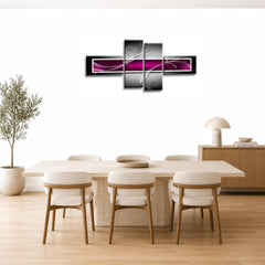 LR Abstract Wall Art Picture – Purple, Black & White Modern Framed 4 Panel Split Canvas Print | Ready to Hang | Modern Wall Art for Living Room, Bedroom & Office