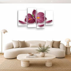 LR Floral Wall Art Picture – Purple & White Orchid Framed 4 Panel Split Canvas Print | Ready to Hang | Modern Wall Art for Living Room, Bedroom & Office