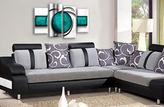 LR Abstract Wall Art Print Teal White Stripes Circles Framed Split Canvas Picture Ready to Hang
