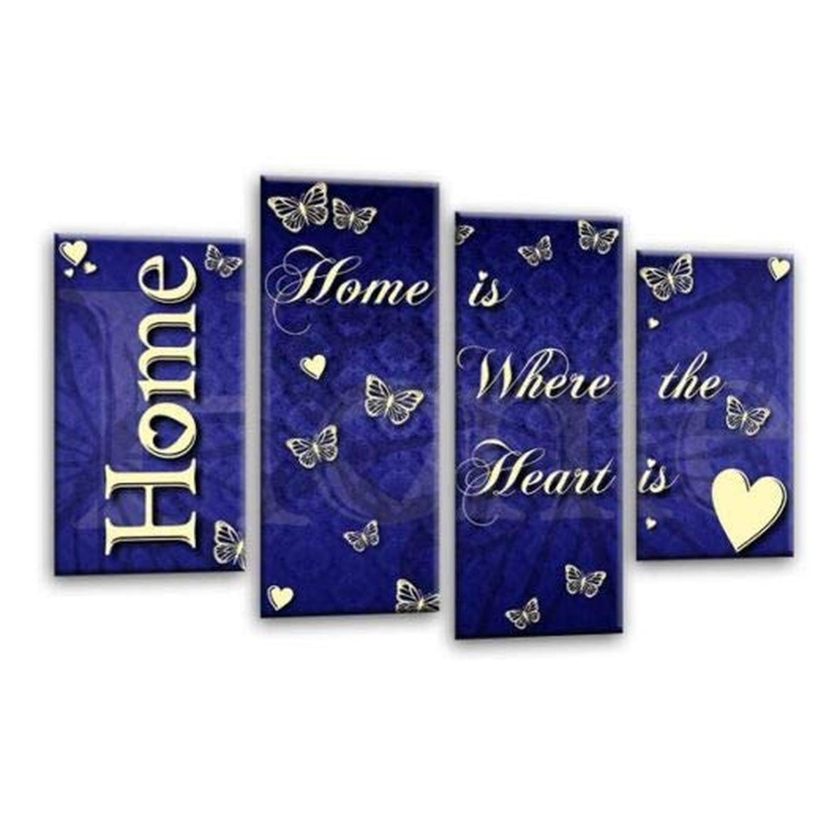 LR Love Quote Home Wall Art Picture – Blue & Cream Framed 4 Panel Split Canvas Print | Ready to Hang | Modern Wall Art for Living Room, Bedroom & Office