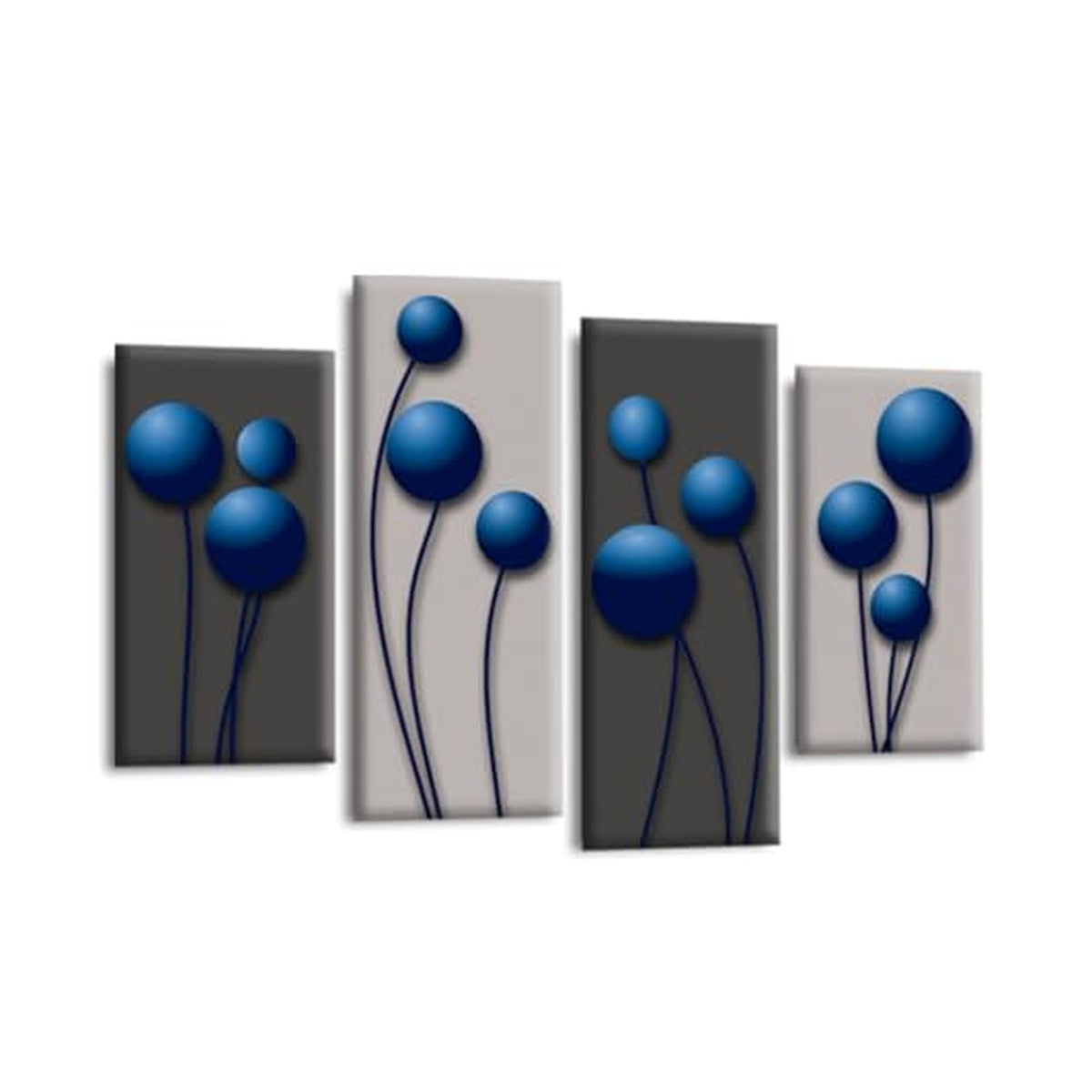 LR Blue Floral Rose Wall Art Picture – Grey Framed 4 Panel Split Canvas Print | Ready to Hang | Modern Wall Art for Living Room, Bedroom & Office