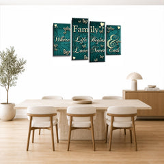 LR Family Love Quote Wall Art Picture – Teal & Cream Framed 4 Panel Split Canvas Print | Ready to Hang | Modern Wall Art for Living Room, Bedroom & Office