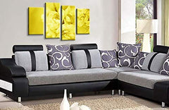 LR Floral Wall Art Picture – Yellow & Cream Framed 4 Panel Split Canvas Print | Ready to Hang | Modern Wall Art for Living Room, Bedroom & Office