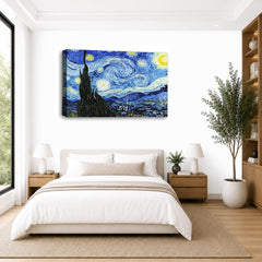 LR Starry Night Wall Art Picture – Van Gogh Fine Art Framed Canvas Print | Ready to Hang | Modern Wall Art for Living Room, Bedroom & Office