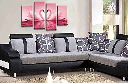 LR Love Swans Wall Art Picture Pink Cream Heart Home Framed Split Panel Canvas Print