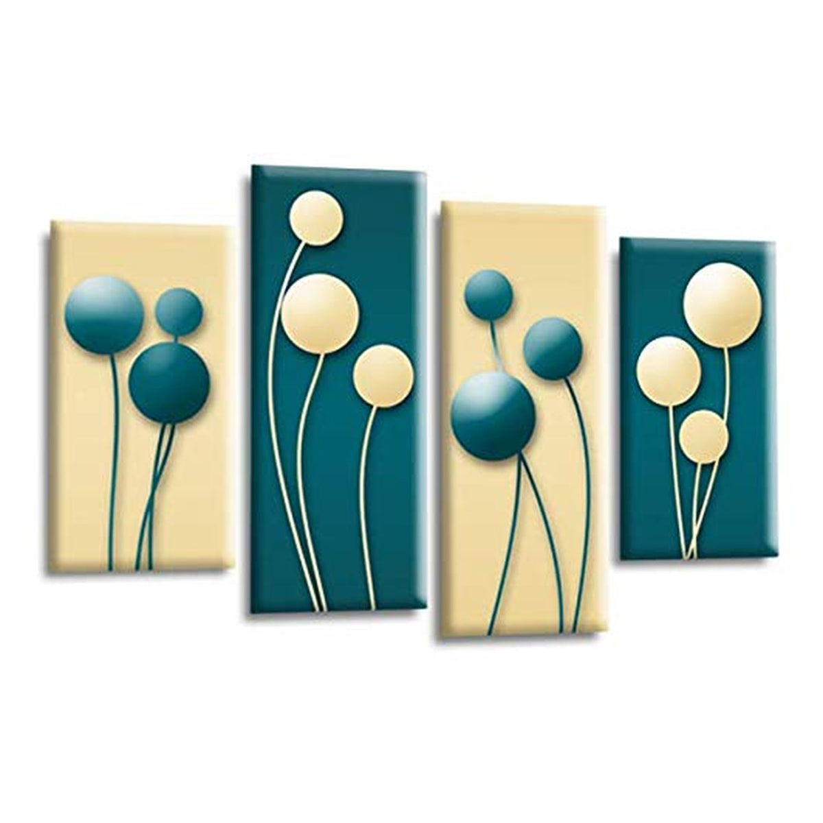 LR Floral Rose Wall Art Picture – Teal & Cream Framed 4 Panel Split Canvas Print | Ready to Hang | Modern Wall Art for Living Room, Bedroom & Office