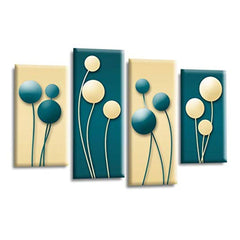 LR Floral Rose Wall Art Picture – Teal & Cream Framed 4 Panel Split Canvas Print | Ready to Hang | Modern Wall Art for Living Room, Bedroom & Office