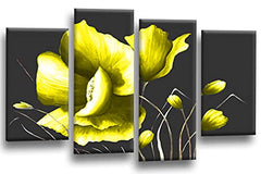 LR Floral Rose Yellow Wall Art Picture Flower Poppy Framed Split Canvas Picture Ready to Hang