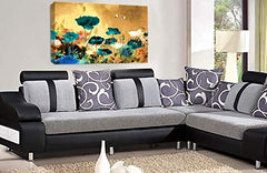 LR Floral Rose Poppy Wall Art Picture Cream Teal Chinese Flower Framed Canvas Print Ready to Hang