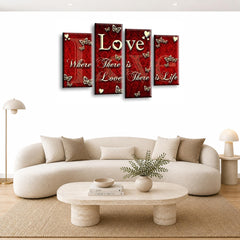 LR Love Quote Wall Art Picture – Red & Cream Framed 4 Panel Split Canvas Print | Ready to Hang | Modern Wall Art for Living Room, Bedroom & Office