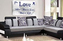 LR Love Wall Art Picture – Blue & White Quote Framed Canvas Print | Ready to Hang | Modern Wall Art for Living Room, Bedroom & Office