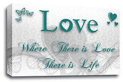 LR Love Quote Wall Art Canvas Teal White Framed Home Family Picture Print Ready to Hang