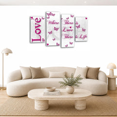 LR Love Quote Wall Art Picture – Pink & White Framed 4 Panel Split Canvas Print | Ready to Hang | Modern Wall Art for Living Room, Bedroom & Office