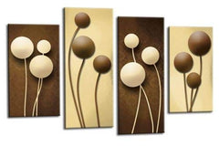 LR Floral Rose Wall Art Picture – Cream & Brown Framed 4 Panel Split Canvas Print | Ready to Hang | Modern Wall Art for Living Room, Bedroom & Office