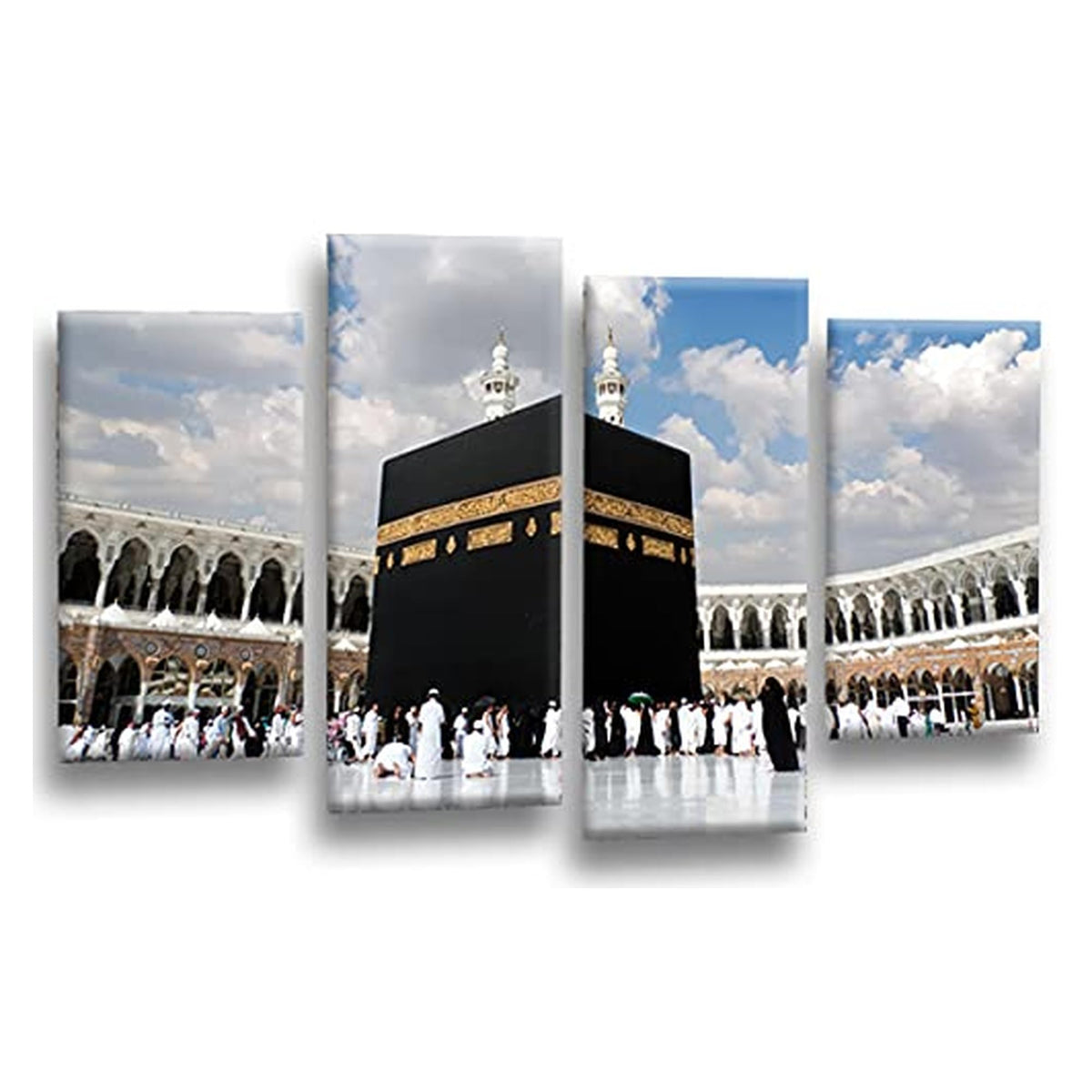 LR Hajj Islamic Mecca Wall Art Picture Framed 4 Panel Split Canvas Print | Ready to Hang | Modern Wall Art for Living Room, Bedroom & Office