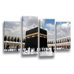 LR Hajj Islamic Mecca Wall Art Picture Framed 4 Panel Split Canvas Print | Ready to Hang | Modern Wall Art for Living Room, Bedroom & Office