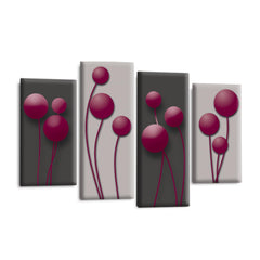 LR Floral Wall Art Picture – Purple & Grey Framed 4 Panel Split Canvas Print | Ready to Hang | Modern Wall Art for Living Room, Bedroom & Office