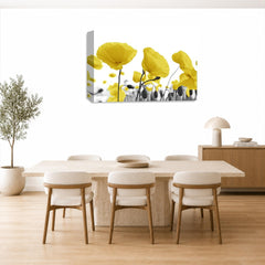 LR Floral Poppy Rose Wall Art Picture – Yellow & White Framed Canvas Print | Ready to Hang | Modern Wall Art for Living Room, Bedroom & Office