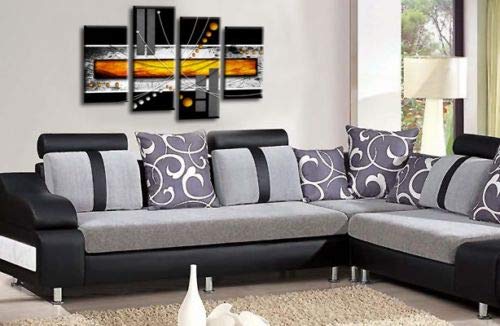 LR Black White Abstract Canvas Art Picture Orange Squares Checks Love Home Split Wall Panel Print