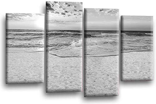 LR Sunset Beach Wall Art Picture Grey White Seascape Love Framed Split Canvas Panel Print