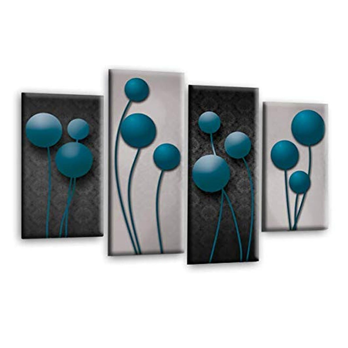 LR Teal Floral Rose Wall Art Picture – Grey Framed 4 Panel Split Canvas Print | Ready to Hang | Modern Wall Art for Living Room, Bedroom & Office